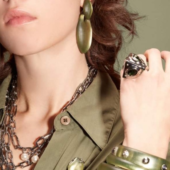 ALEXIS BITTAR • Green Silver Crumpled Chunky Chunky Pyramid Relic Ring 6 3/4 - Picture 8 of 15